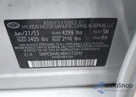 2013 Hyundai Sonata Gls из США, поврежденный, VIN 5NPEB4AC4DH773241